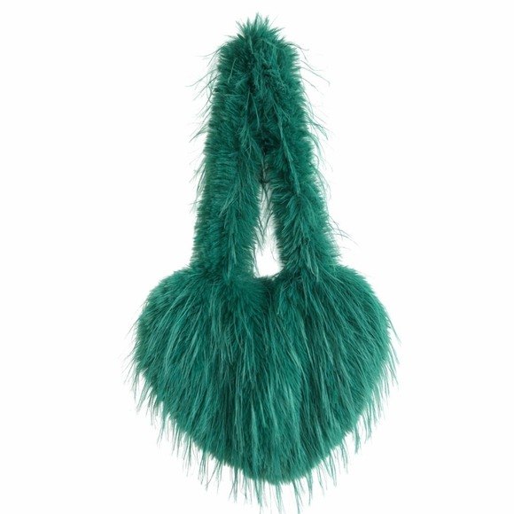 Unbranded Handbags - Green Faux Fur Heart Shaped Shoulder Bag